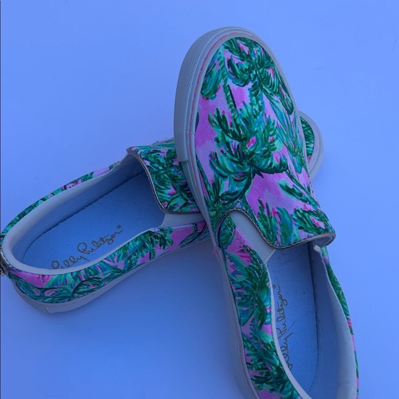 Lilly Pulitzer Palm Print Slip-On Sneakers - Pink and Green - Picture 4 of 5
